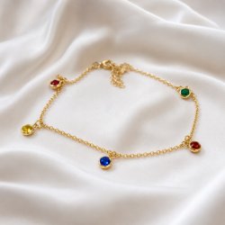 "Colorful" gold-plated ankle chain with multicolored glass stones