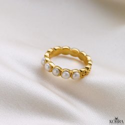 "Cookie" 18 karat forgyldt ring med gte ferskvandsperler