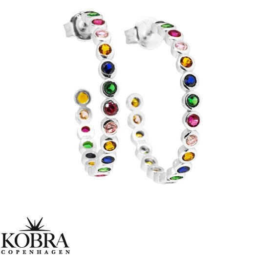 "Hawaii" sølv creoler med farvet sten (large)