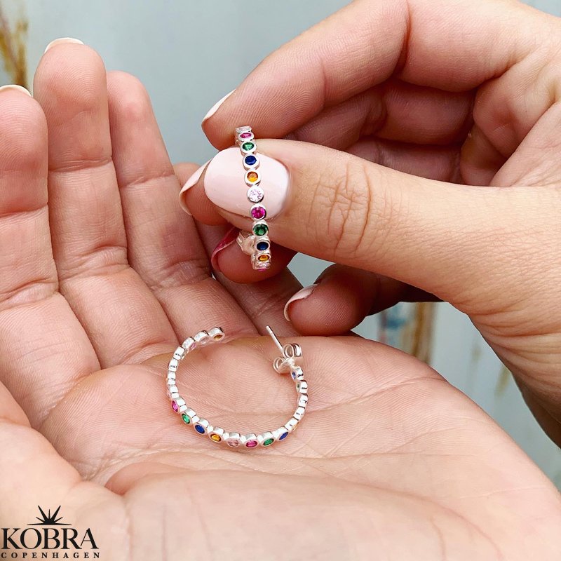 "Hawaii" sølv creoler med farvet sten (large)