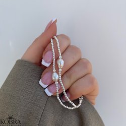 "Dixie" slv armbnd med slvkugler og ferskvandsperle