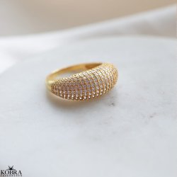 "Domino" pav dome ring i 18k forgyldt sterling slv med zirkonia