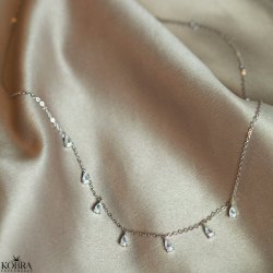 "Teardrop" slv halskde med hvide drbesten