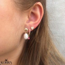 "Raindrop" sm guld hoops med farvet og drbeformet sten