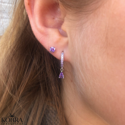 "Raindrop" sm slv hoops med farvet og drbeformet sten