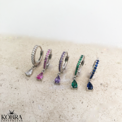 "Raindrop" sm guld hoops med farvet og drbeformet sten