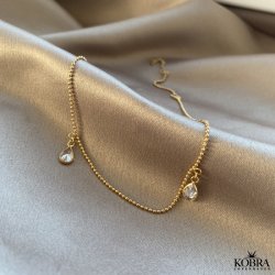 "Drops" Guld ankelkde med 3 drbeformet sten- Valgfri farve!