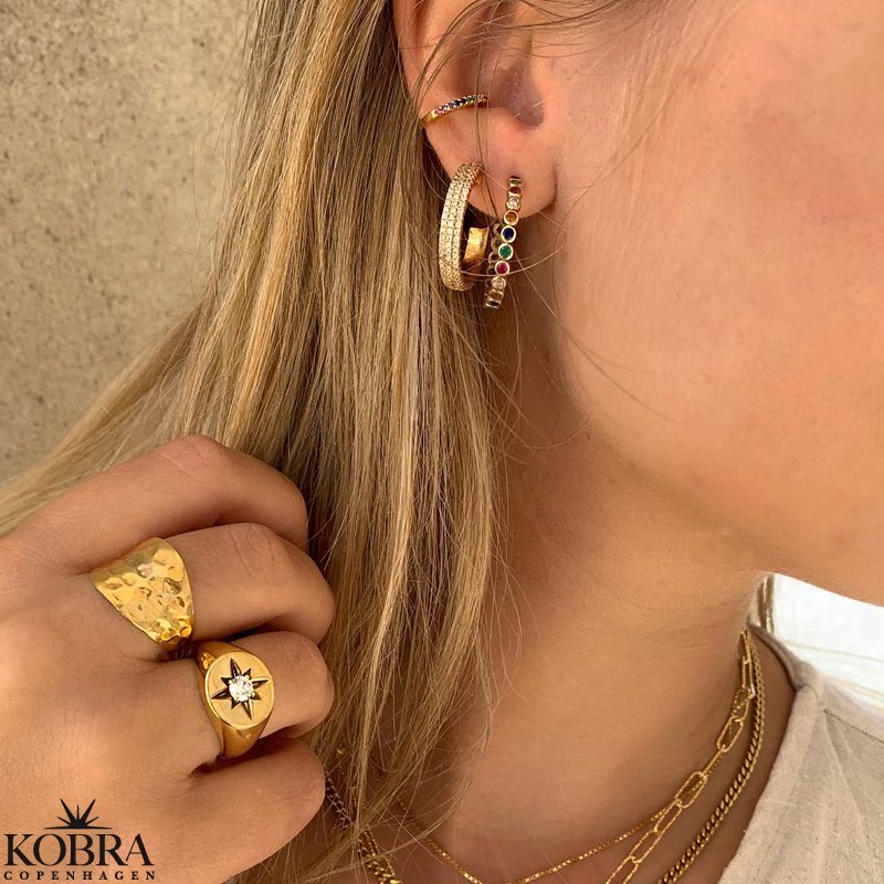 "Hawaii" 18 karat guldpläterade kreoler med färgad sten (large)