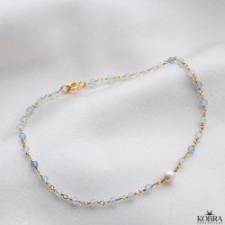 "Ellish" ankelkde i guld med bl aquamariner og perle