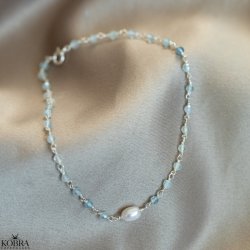 "Ellish" ankelkde i slv med bl aquamariner og perle