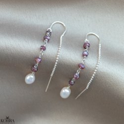 "Ellish"  slv retrde med rdlige granater samt hvid ferskvandsperle