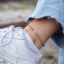 "Ellish" ankelkde i guld med rde granater og perle