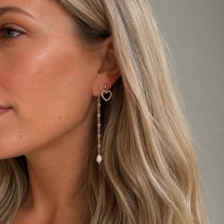 "Ellish" guld �retr�de med bl� aquamariner samt hvid ferskvandsperle