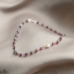 "Ellish" ankelkde i slv med rde granater og perle