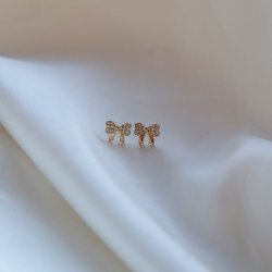 "Elsa" gold earrings with small bows and white stones