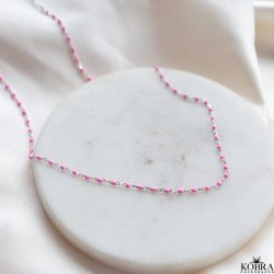 "Alba" Pink Enamel Halskde  Slvkde med farvede emalje kugler