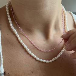 "Alba" Pink Enamel Halskde  Slvkde med farvede emalje kugler