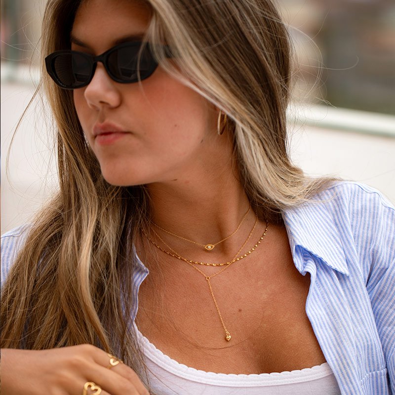 "Liva drop" halskjede med hjerte i 18k gullbelagt sterling s�lv