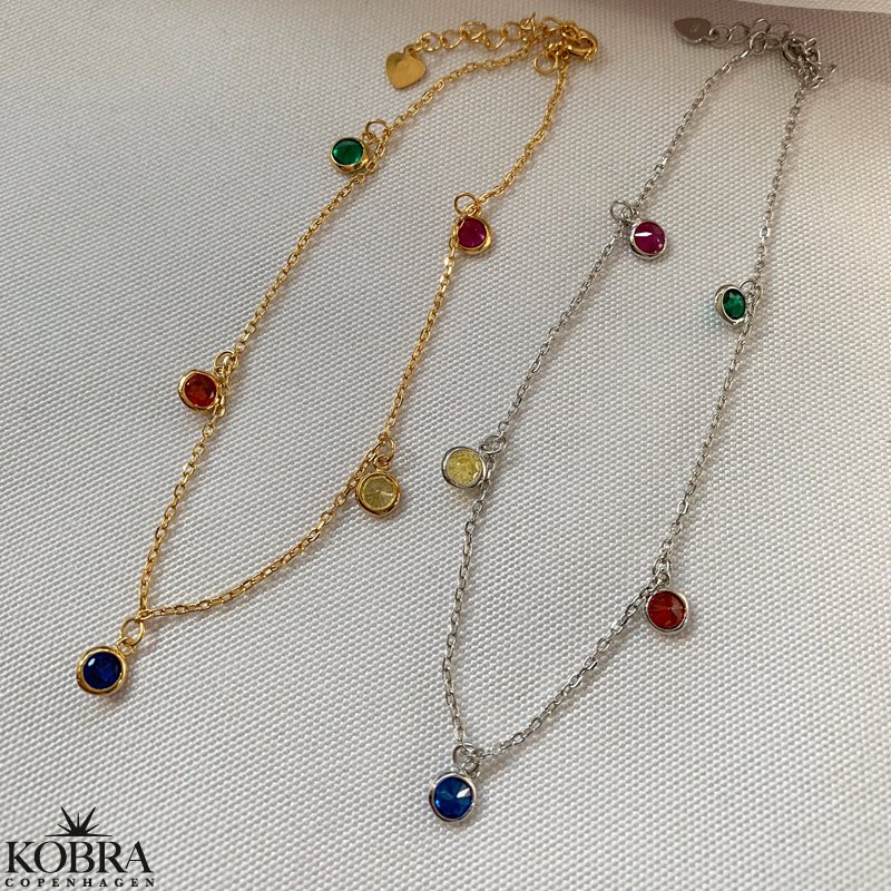 "Colorful" slv ankelkde med multifarvet glas sten