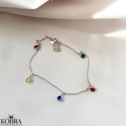 "Colorful" slv ankelkde med multifarvet glas sten