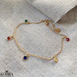 "Colorful" 18 karat forgyldt ankelkde med multifarvet zirkonia sten