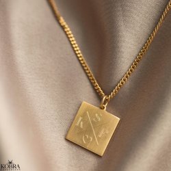 "Trend" 18 karat forgyldt halskęde med krydsgravering og 2 mm. panzer kęde