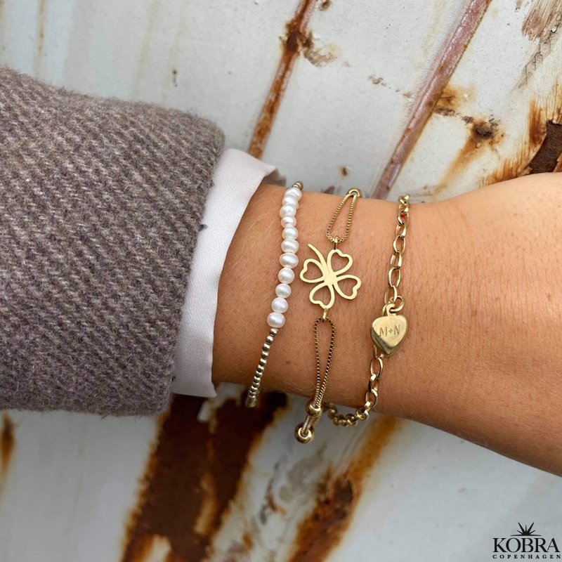 "Fortuna" firklver armbnd med guldkugler i forgyldt