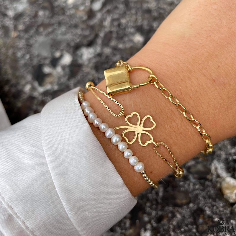 "Fortuna" firklver armbnd med guldkugler i forgyldt