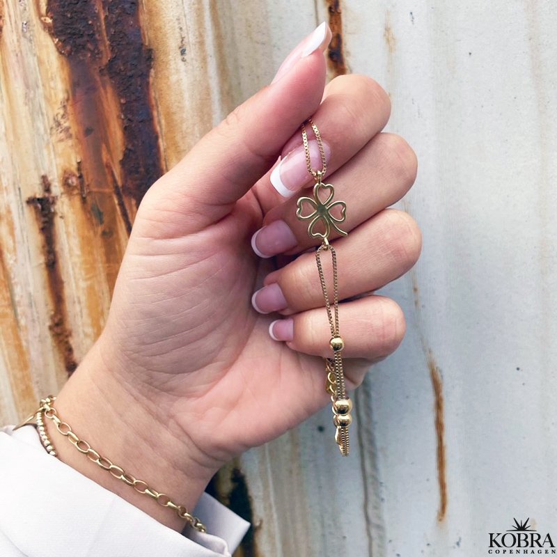 "Fortuna" firklver armbnd med guldkugler i forgyldt