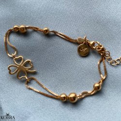 "Fortuna" firklver armbnd med guldkugler i forgyldt
