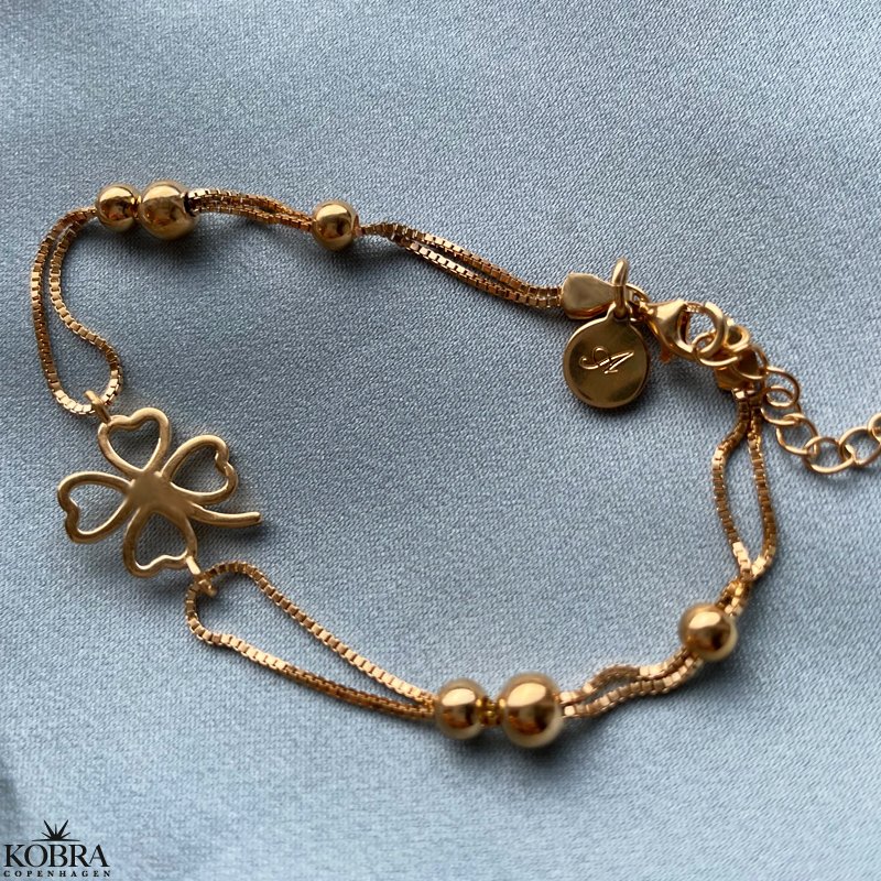 "Fortuna" firklver armbnd med guldkugler i forgyldt