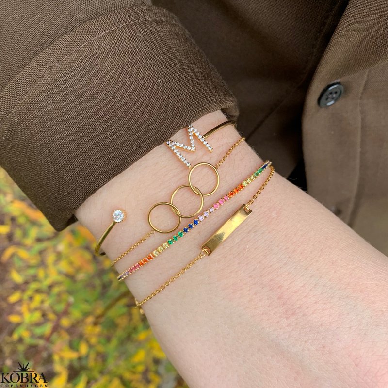 "Trinna" 14 karat forgyldt armbnd med firklver og personlig indgravering