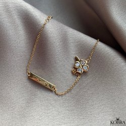 "Trinna" 14 karat forgyldt armbnd med firklver og personlig indgravering