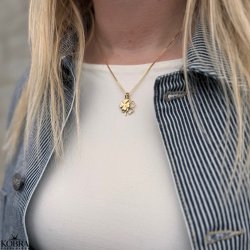 "Fortuna" gold necklace with four-leaf clover and carved pendant - including engraving