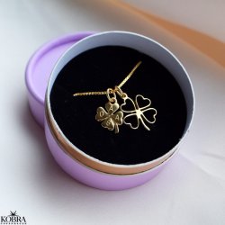 "Fortuna" gold necklace with four-leaf clover and carved pendant - including engraving