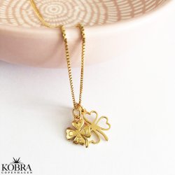 "Fortuna" gold necklace with four-leaf clover and carved pendant - including engraving
