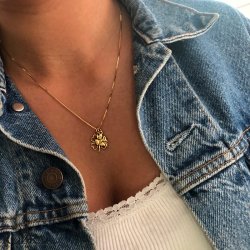 "Fortuna" gold necklace with four-leaf clover and carved pendant - including engraving