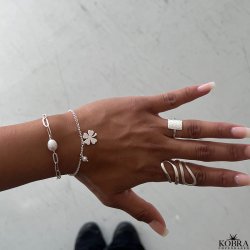 "Albie" Chunky armbnd i sterling slv med ferskvandsperle