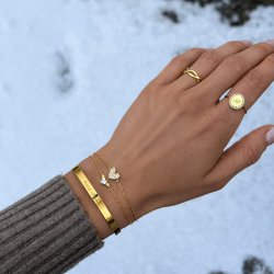 "Dazzling" Gold Plated Ring with Engraving � 18K Sterling Silver &amp; White Stones