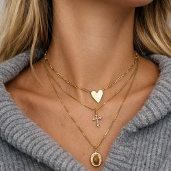 "Dazzling" necklace in 18k gold-plated sterling silver with stones and engraving