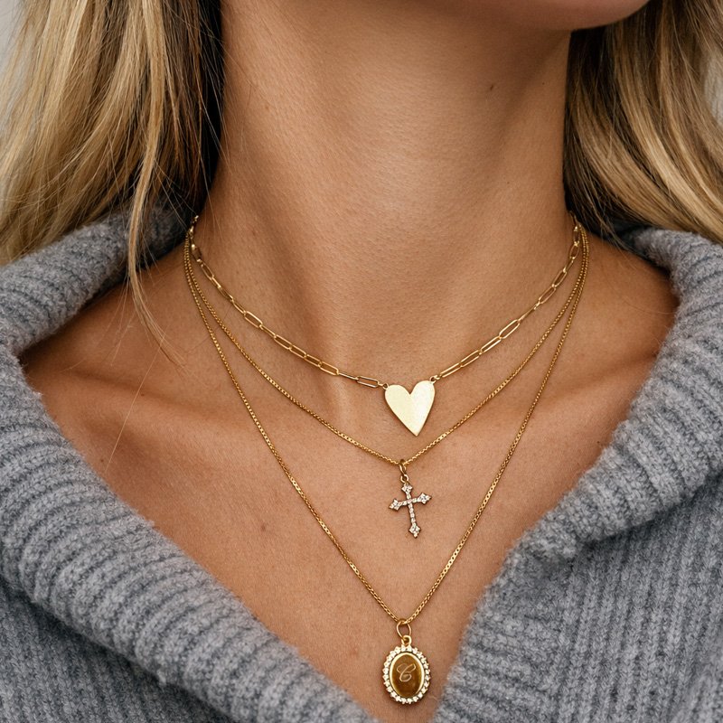 "Dazzling" necklace in 18k gold-plated sterling silver with stones and engraving