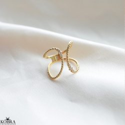 "Ivalo" V-Ring  18k forgyldt slv med guldkugler og hvide zirkonia