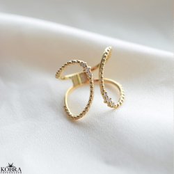 "Ivalo" V-Ring  18k forgyldt slv med guldkugler og hvide zirkonia