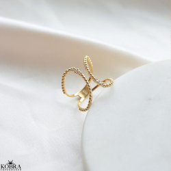 "Ivalo" V-Ring  18k forgyldt slv med guldkugler og hvide zirkonia