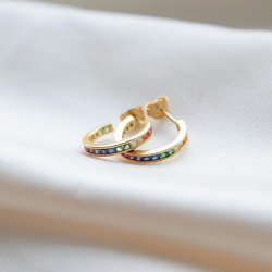 "Spring" 18 karat forgyldte creoler med farvede sten