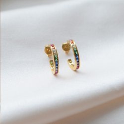 "Spring" 18 karat forgyldte creoler med farvede sten