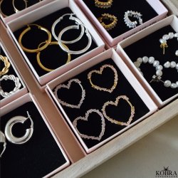 "Mikami" large gold heart earrings with pink stones