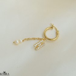 "My Favorite" gold earrings with your letters and white freshwater pearls