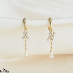 "My Favorite" gold earrings with your letters and white freshwater pearls