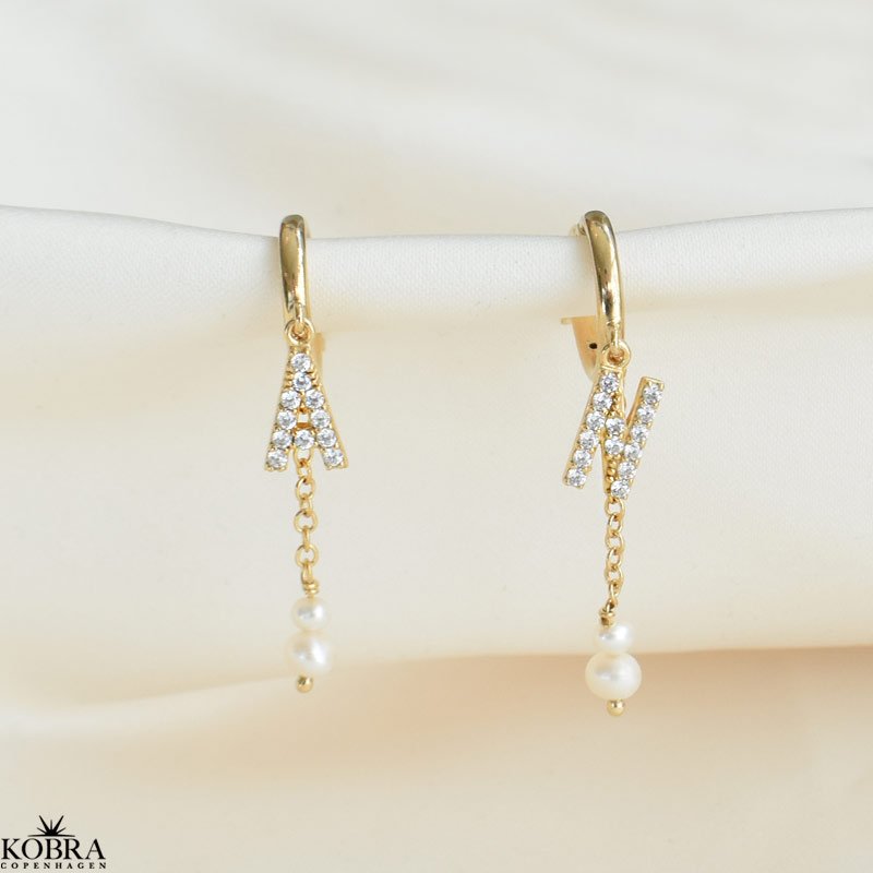 "My Favorite" gold earrings with your letters and white freshwater pearls